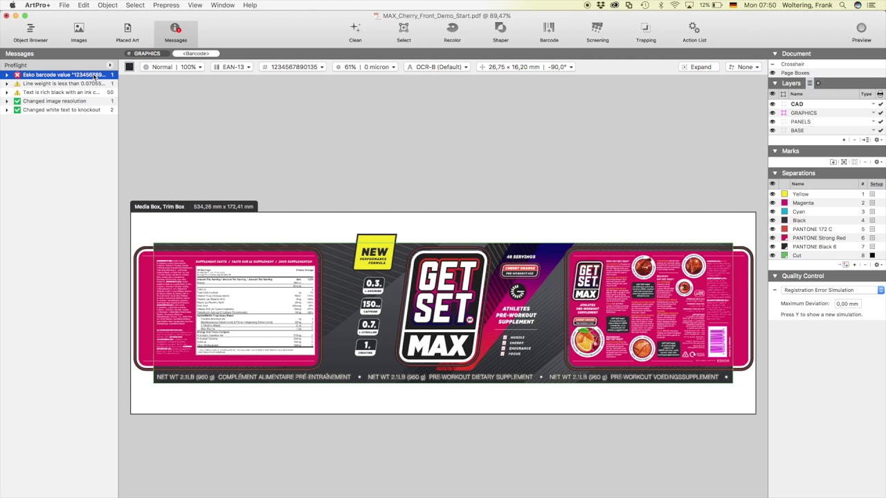 Packaging and label preflight in ArtPro+
