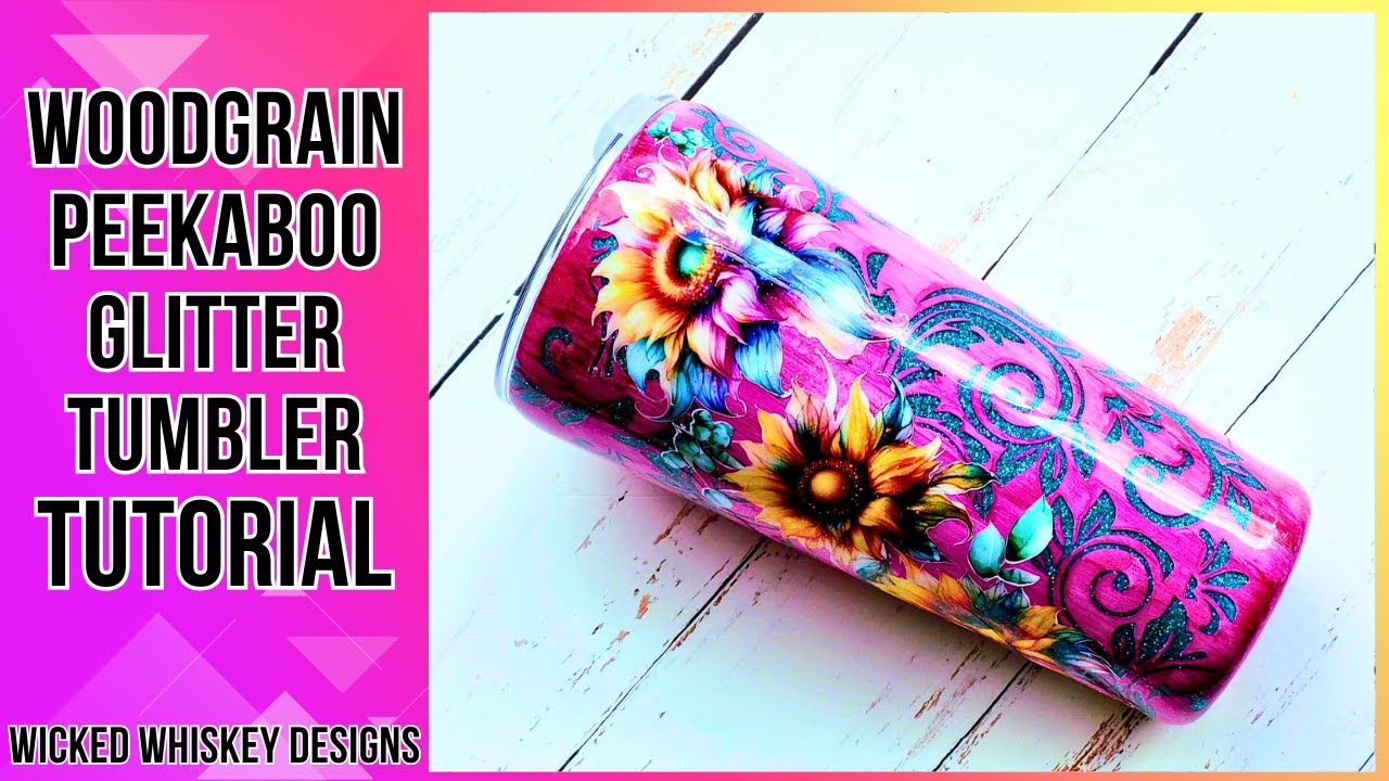 Alcohol Ink Woodgrain Peekaboo Glitter Tumbler Tutorial - How to make tooled leather pink woodgrain