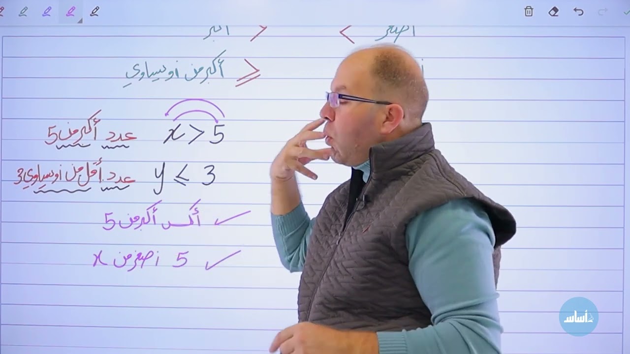 الصف الثامن 8️⃣ رياضيات 📐||#هام🚨أول درس بالفصل الثاني(كتابة المتباينات وتمثيلها)✅مع أ. #سلام_العامر💪