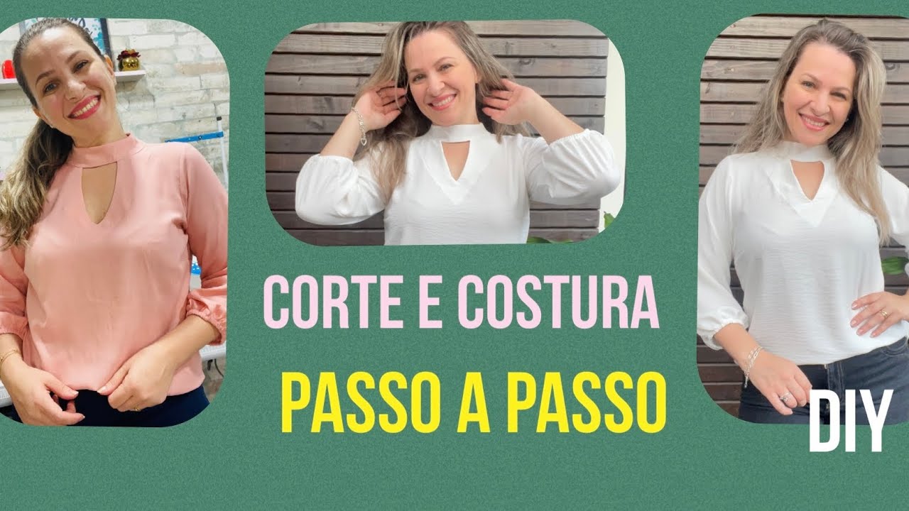 CORTE E COSTURE BLUSA LINDA COM GOLA CHOKER FÁCIL SEM MOLDE #passoapasso #costuraparainiciante