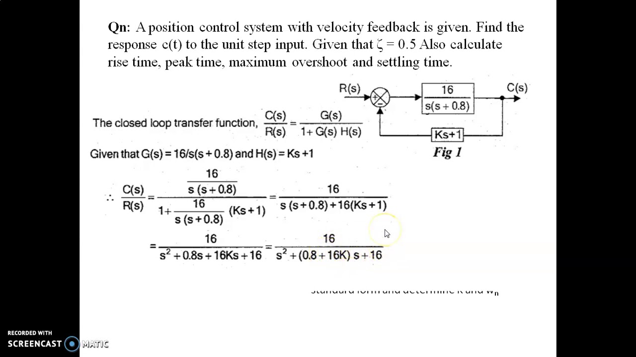 Problems to determine time domain specification of a second order control system