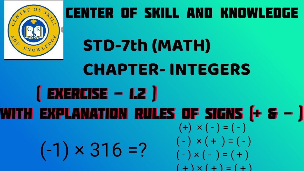 CLASS  -7th ( Integers  )- ( Exercise 1.2 ) With Explanation of signs (+&-). 
