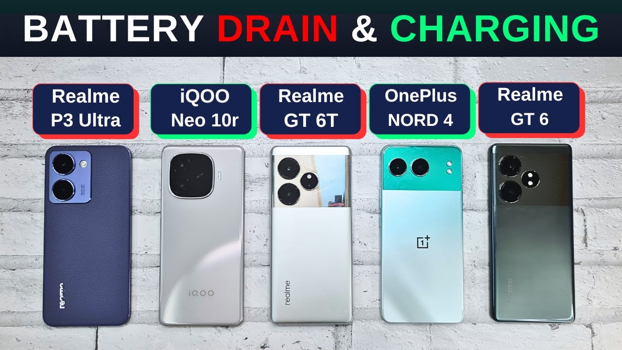 (5G) BATTERY Drain & CHARGING | Realme P3 Ultra vs iQOO Neo 10R vs Realme GT 6 vs GT 6T vs NORD 4🔥
