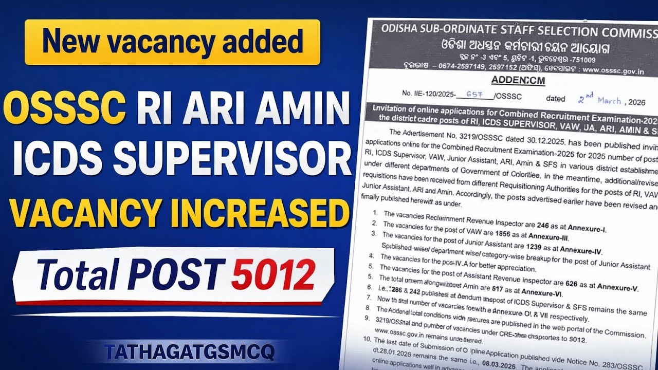 OSSSC RI ARI AMIN ICDS Supervisor Vacancy Increased 🔥 | Total Post 5012 | CRE 2025 Update