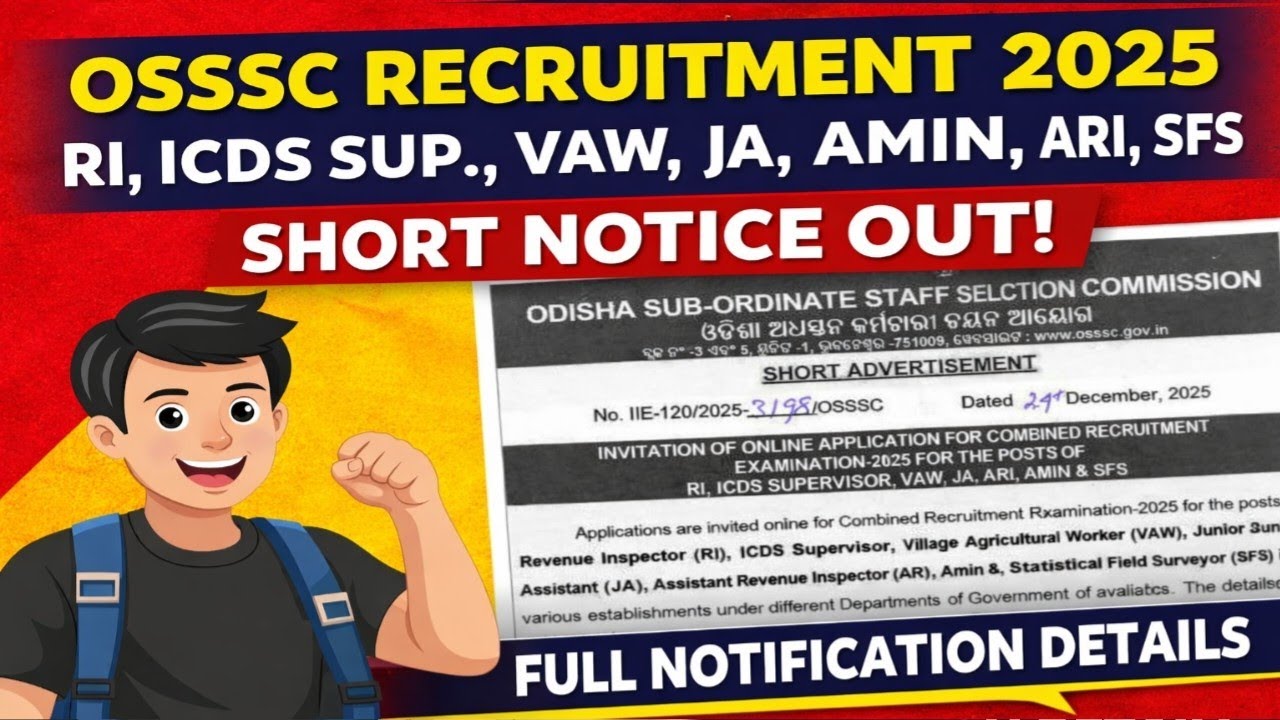 OSSSC Big Vacancy 2025 🔥 RI, AMIN, JA, VAW | Short Notification Out 