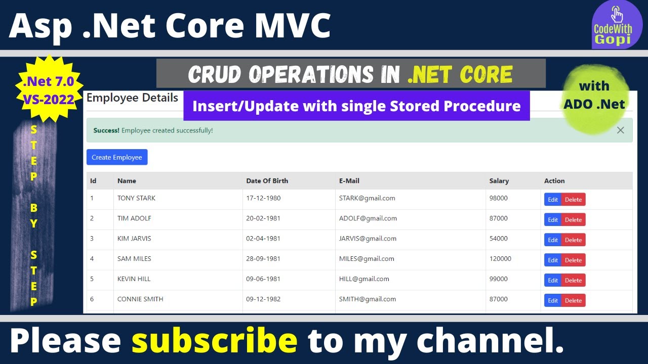🔄CRUD Operations with ASP.NET Core | Insert & Update Using Single Stored Procedure in .NET 7.0