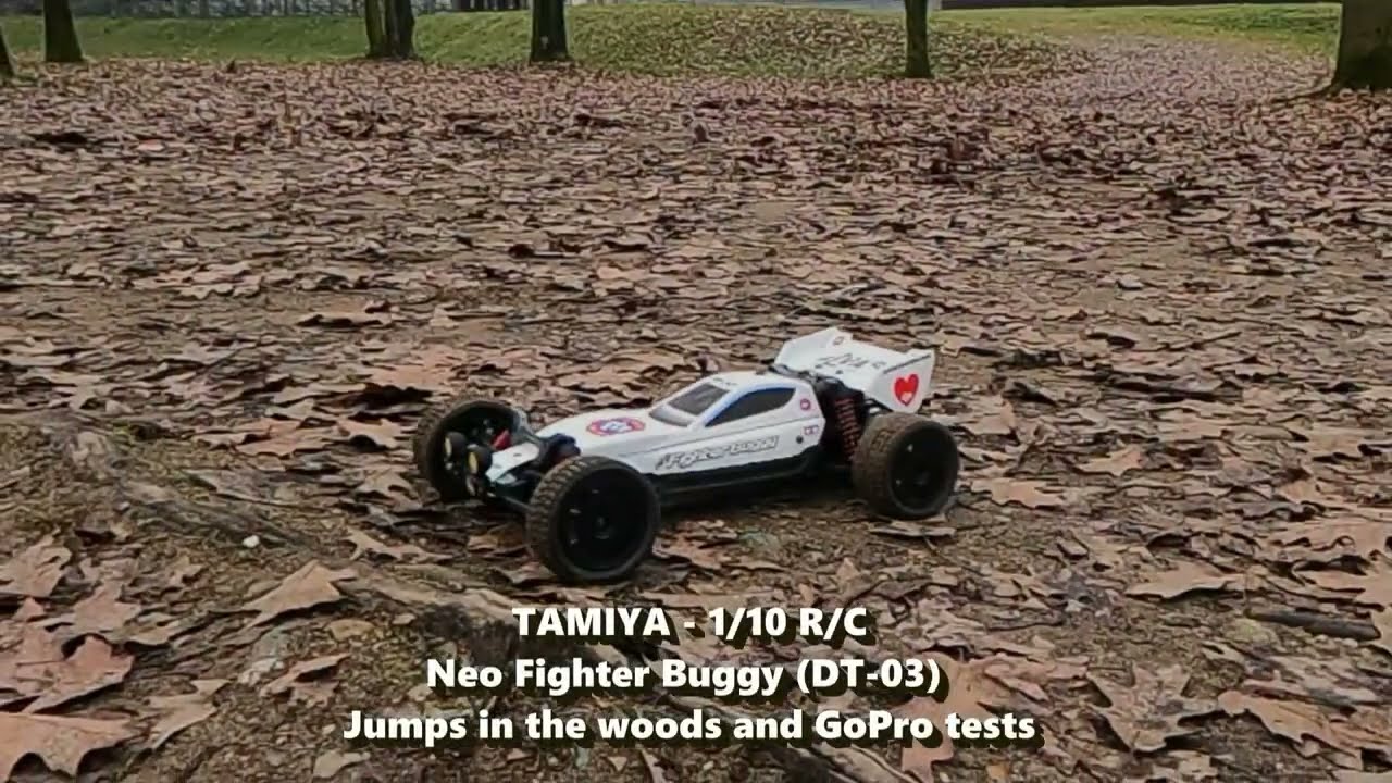 TAMIYA - 1/10 - R/C Neo Fighter Buggy (DT-03) - Jumps in the woods and GoPro tests