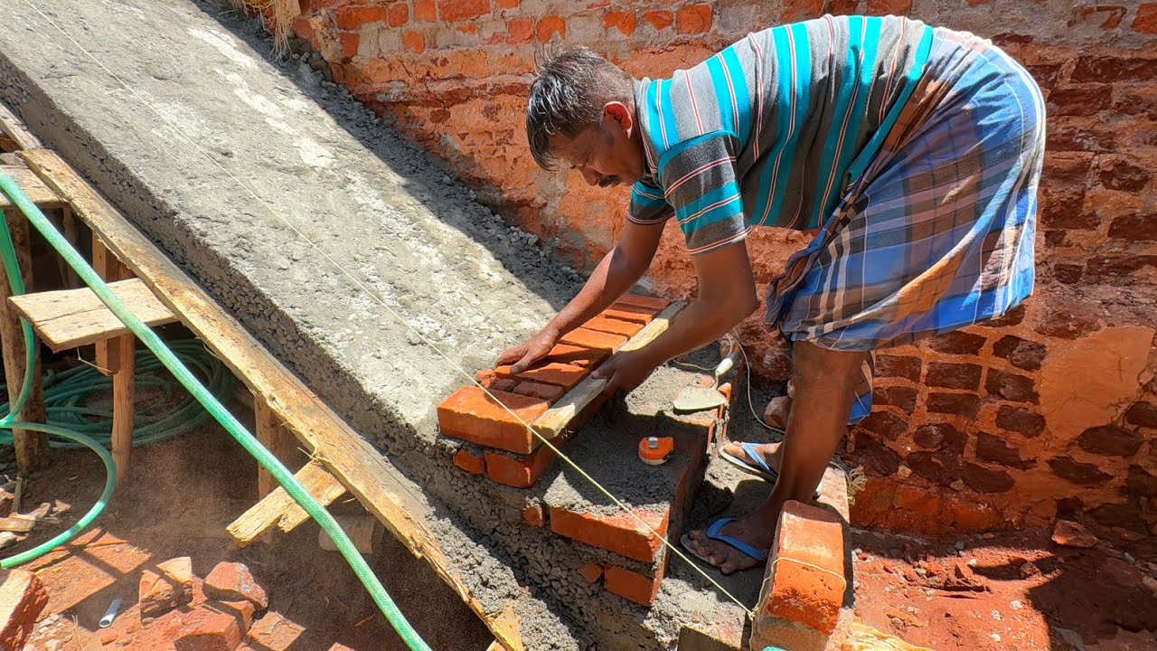 Staircase Techniques _Outdoor Terrace Stairs Build Accurately with Bricks |Stairs Construction 