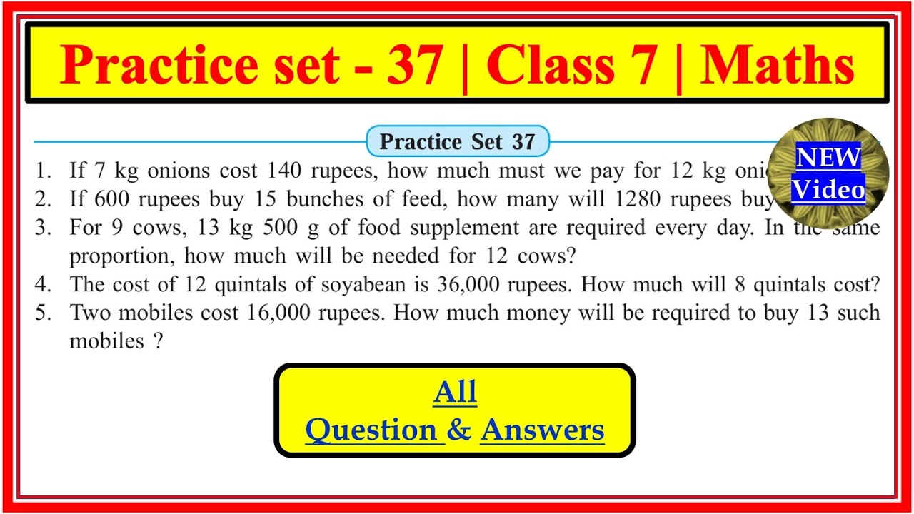 Practice Set 37 | Class 7th maths| Ch 9 Direct proportion and inverse proportion | Maharashtra board