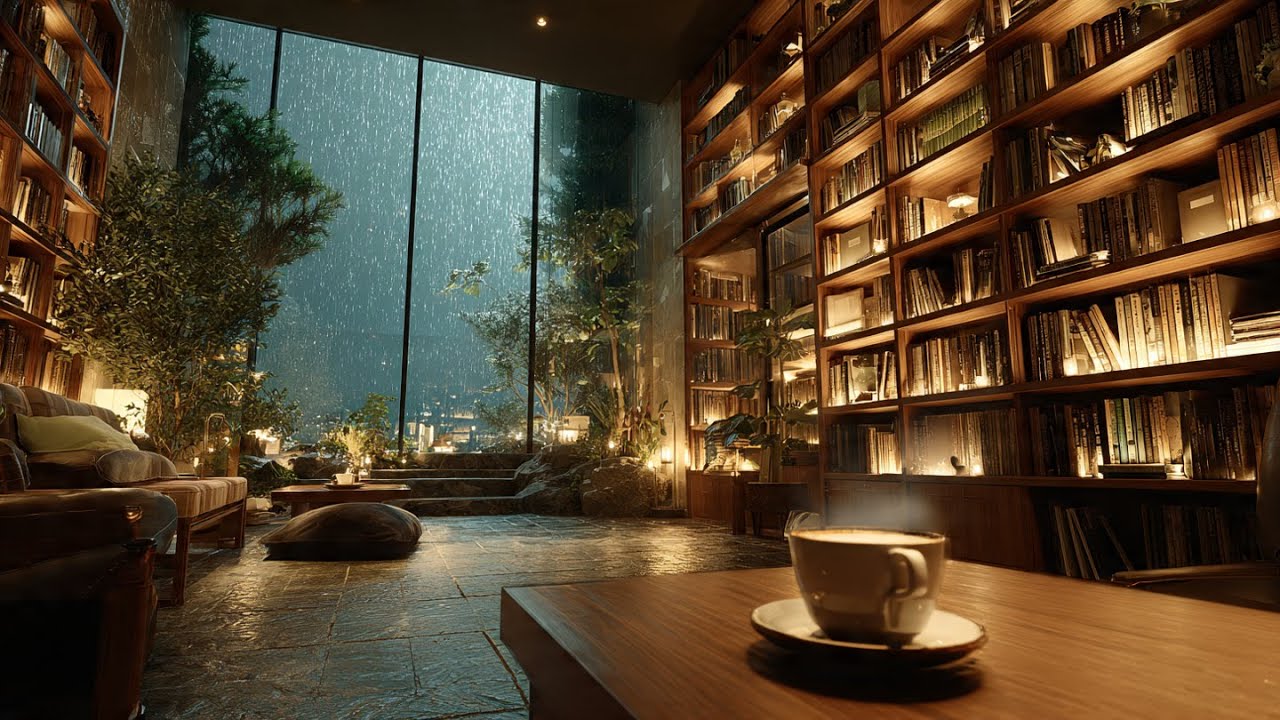 Peaceful Rain Ambience 🌧️ Cozy Evening Fireplace for Relaxation and Calm