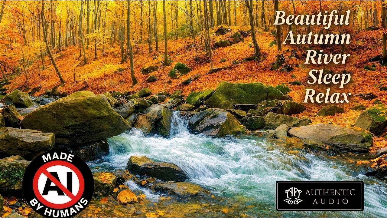 Beautiful Autumn River Flowing Sound. Forest River, Relaxing Nature Sounds, Sleep, Relax