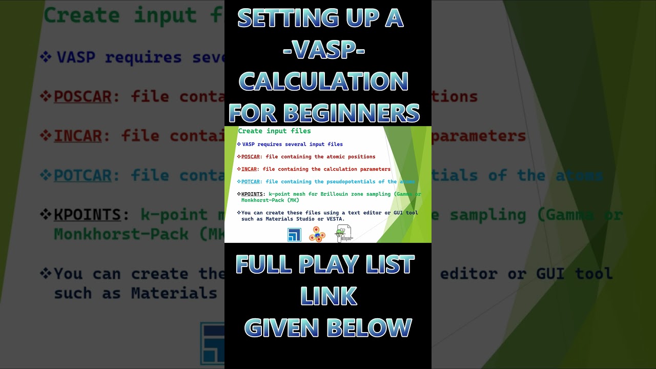 Setting up a VASP Calculation for Beginners #vasp #computationalchemistry  #dft
