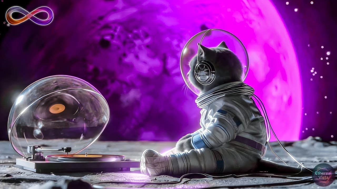 Pink Planet & Astronaut Cat On The Moon: 1 Hour Ambient Loop 🎧