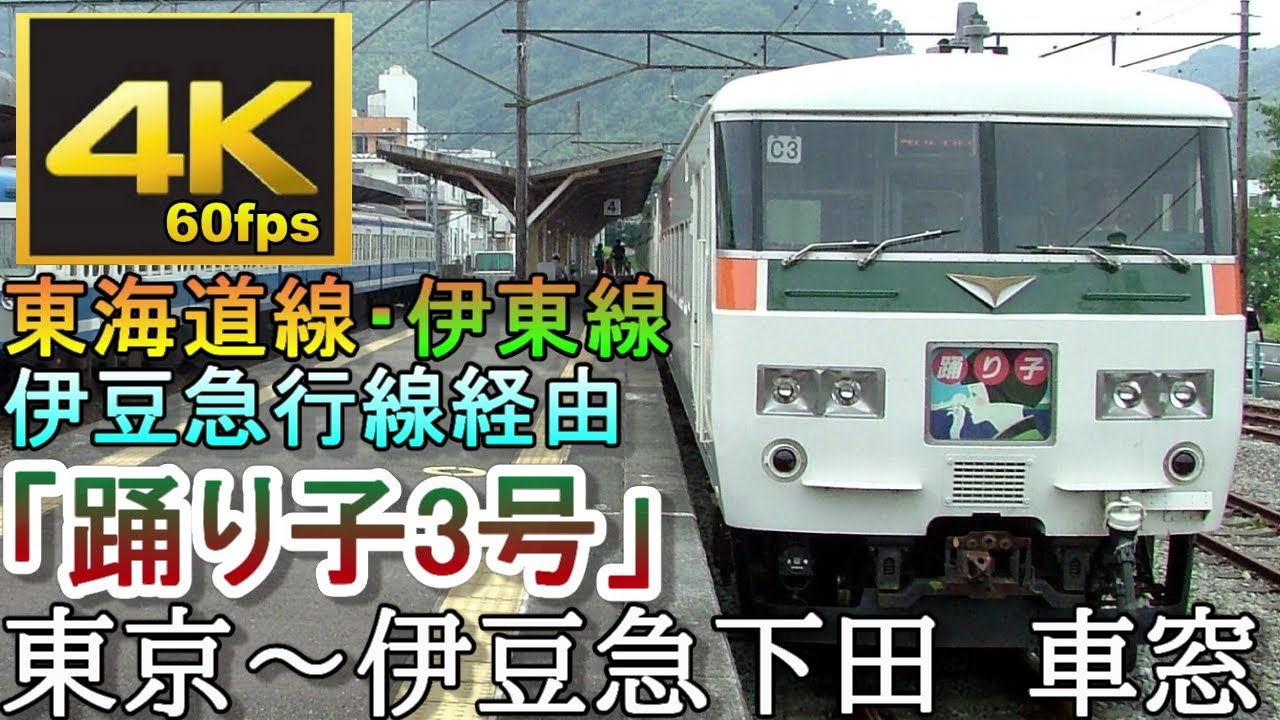 【4K60fps速度計付き車窓】185系特急「踊り子3号」東京～伊豆急下田　(進行方向右側・山側)
