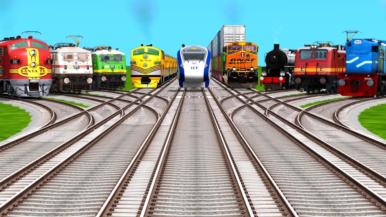 High Speed Trains Crossing Railroad Crossings | BUMPY RAILROAD | indian train simulator train 