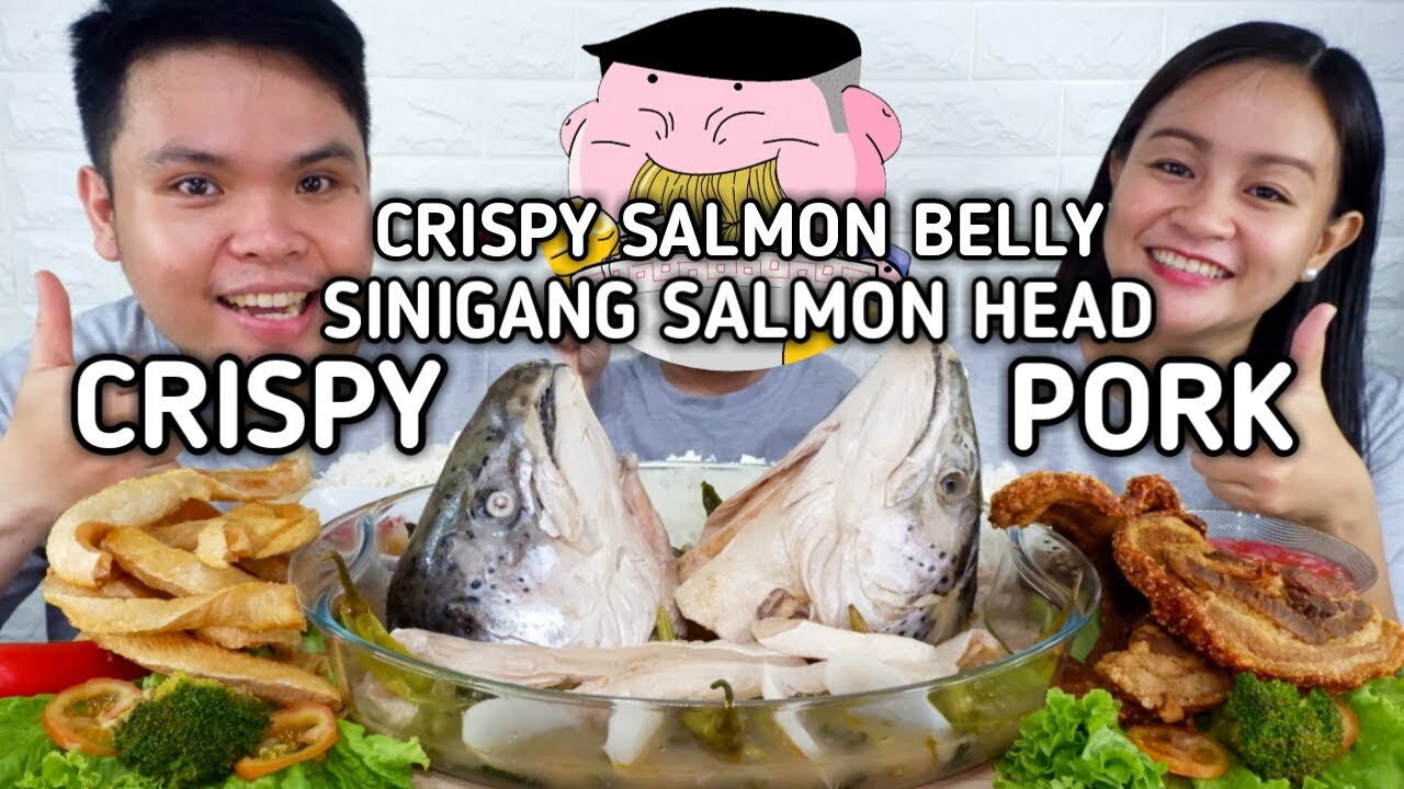 Sinigang Na Salmon Head / Crispy Pork Belly At Crispy Salmon Belly Mukbang / Collab @RUTOTVlog