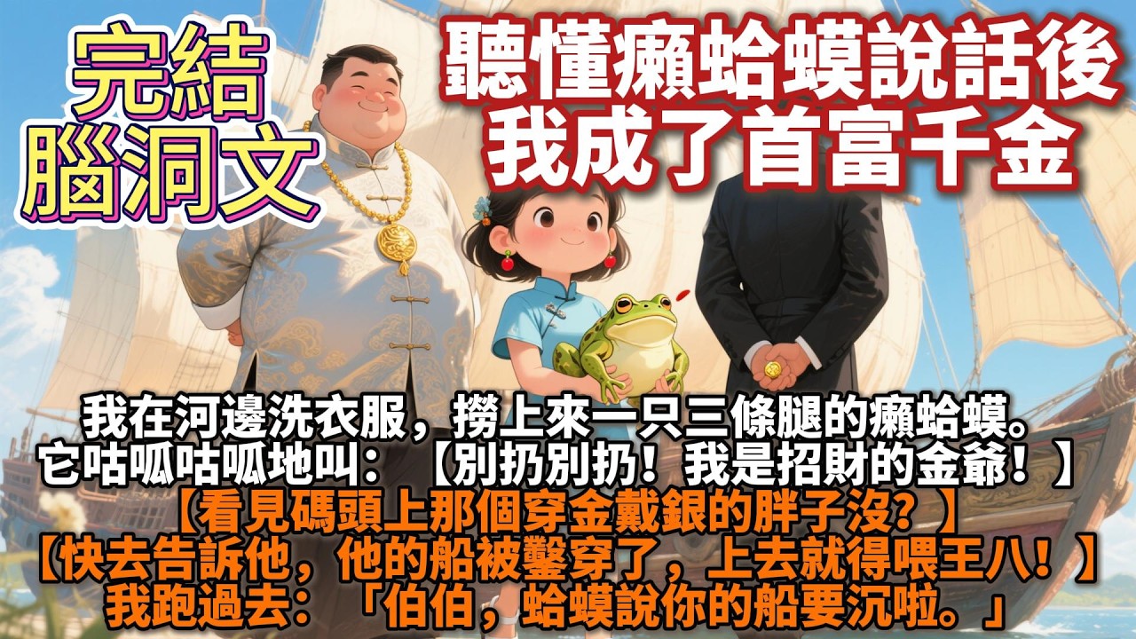完結可愛文：我在河邊洗衣服，撈上來一隻三條腿的癩蛤蟆。它咕呱咕呱地叫：【別扔別扔！我是招財的金爺！】【看見碼頭上那個穿金戴銀的胖子沒？】【快去告訴他，他的船被鑿穿了，上去就得喂王八！】