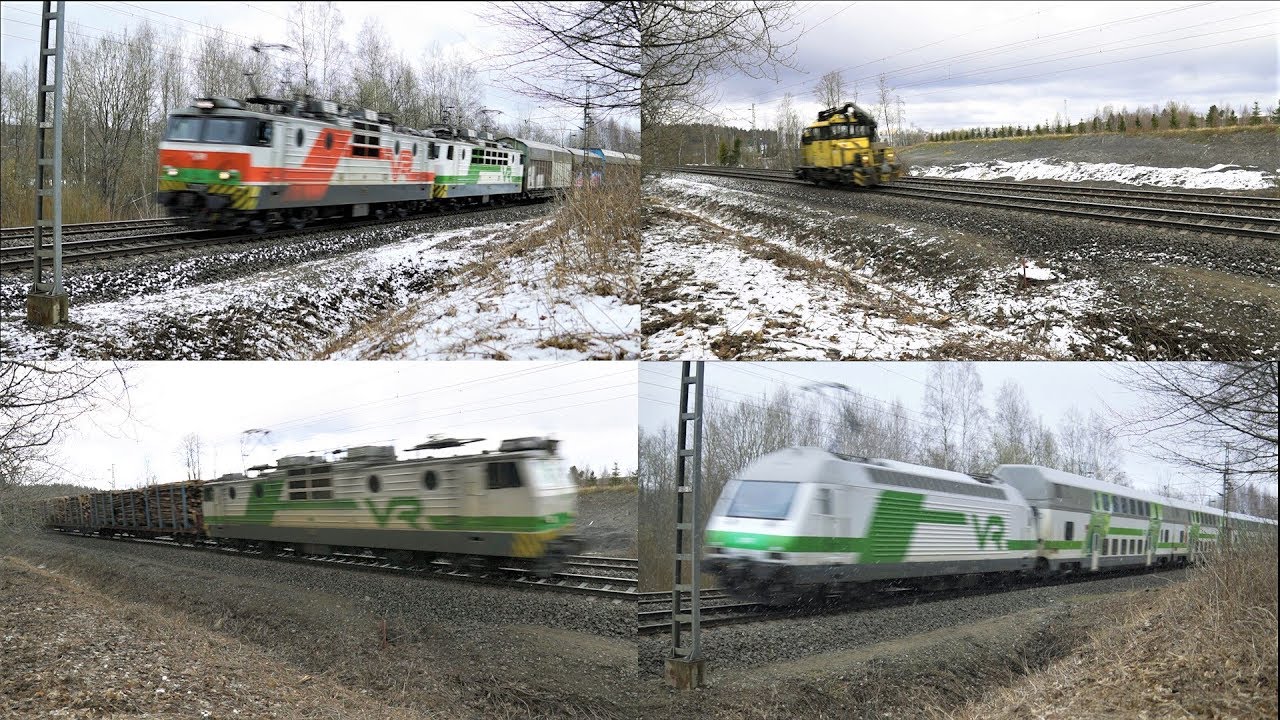 Finnish Freight Trains + Passenger Trains | All Trains of the day with two camera angles