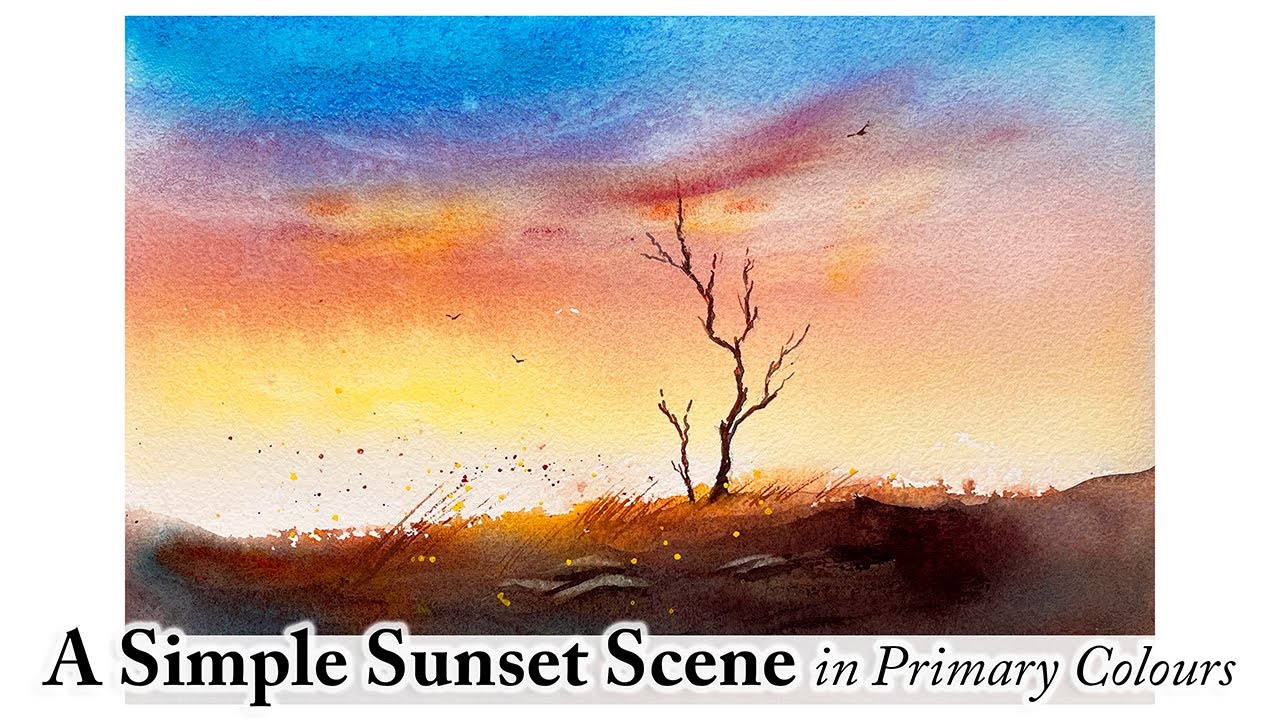 Let's Paint a Sunset in Primary Colours in Watercolour | Loose Landscape | Colour Theory Fun