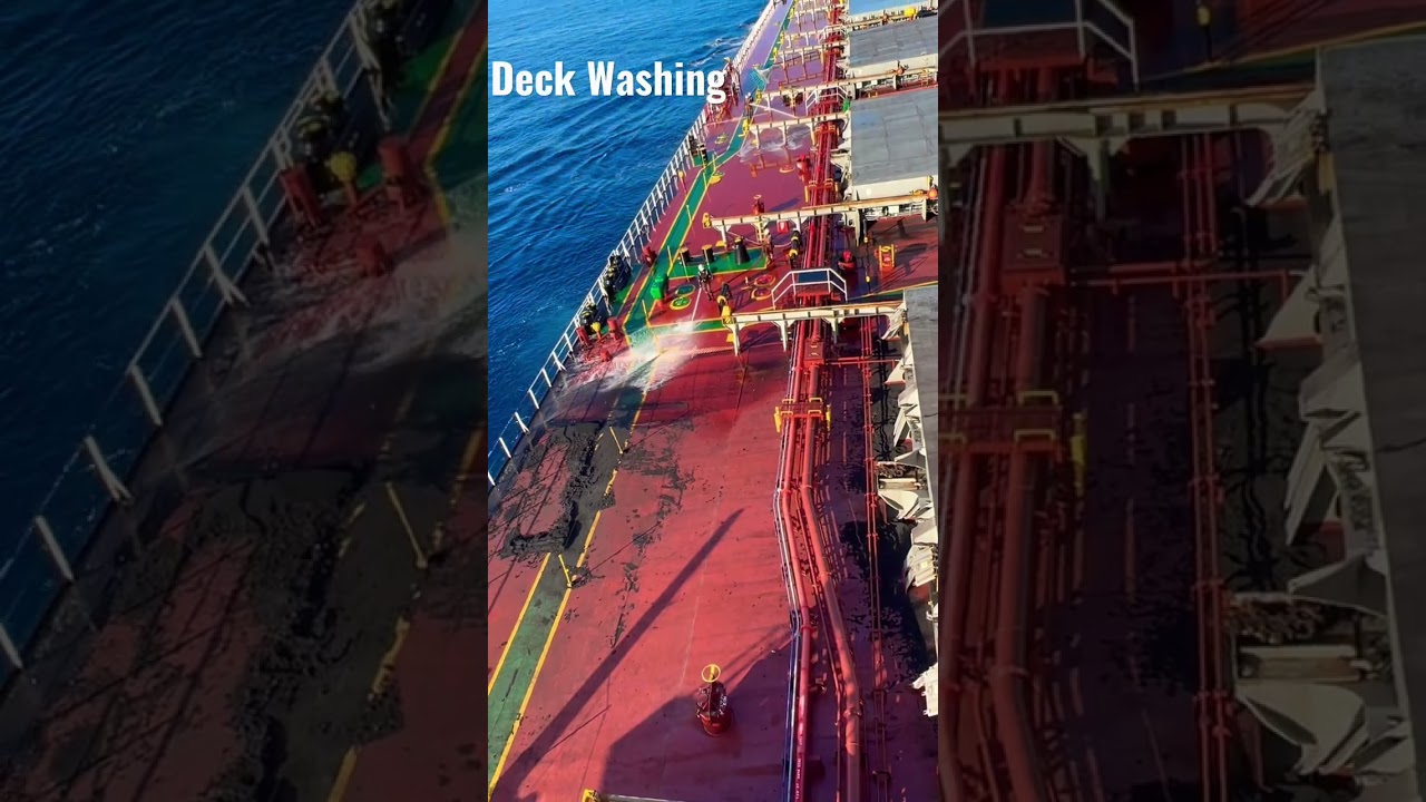 Ship 🚢 Deck Washing, Deck cleaning after cargo discharge. Cargo ship bulk carrier #shorts