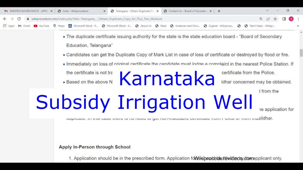 Karnataka - Apply Online Subsidy for Construction of Irrigation Well (Online)