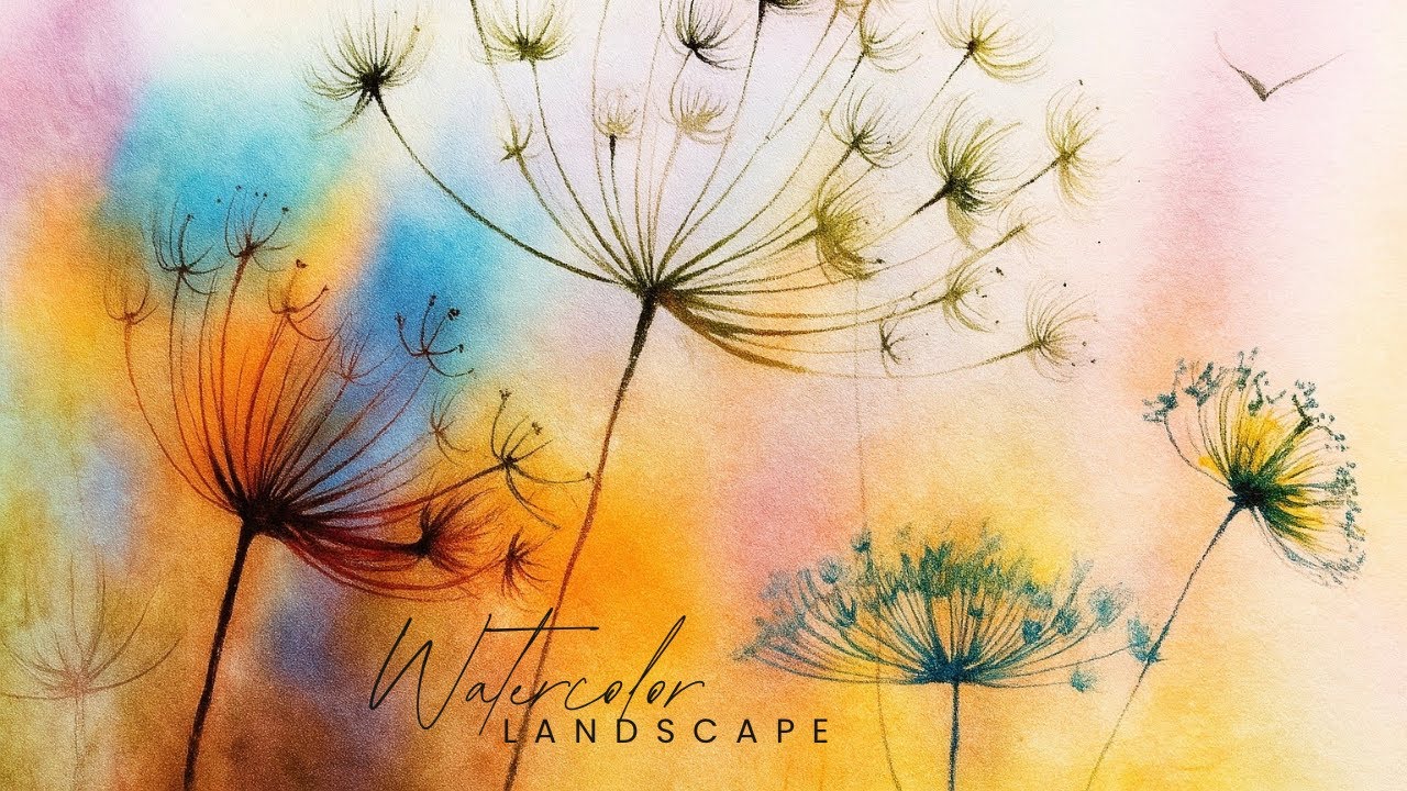 Calm Watercolor Dandelions | Soft Flowers and Sunset Colors