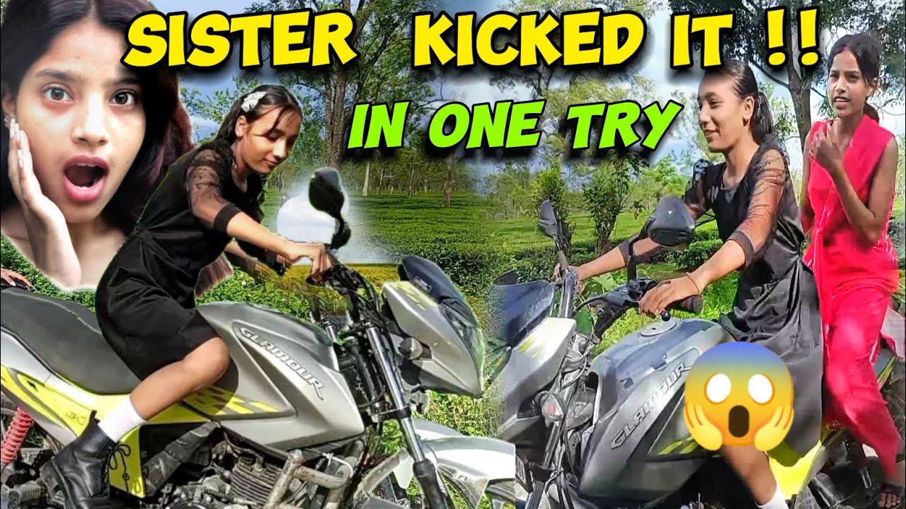 One Kick Start Challenge With Sister on Glamour Bike | Girl Rider Vlog