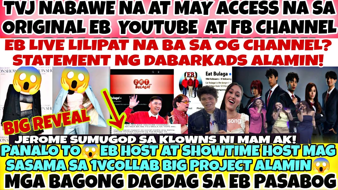 😱TVJ EB ORIGINAL YOUTUBE NABAWE NA❗ KAYA PALA TINURN OVER NA SA TVJ DAHIL D2❗JEROME NASA KLOWNS 