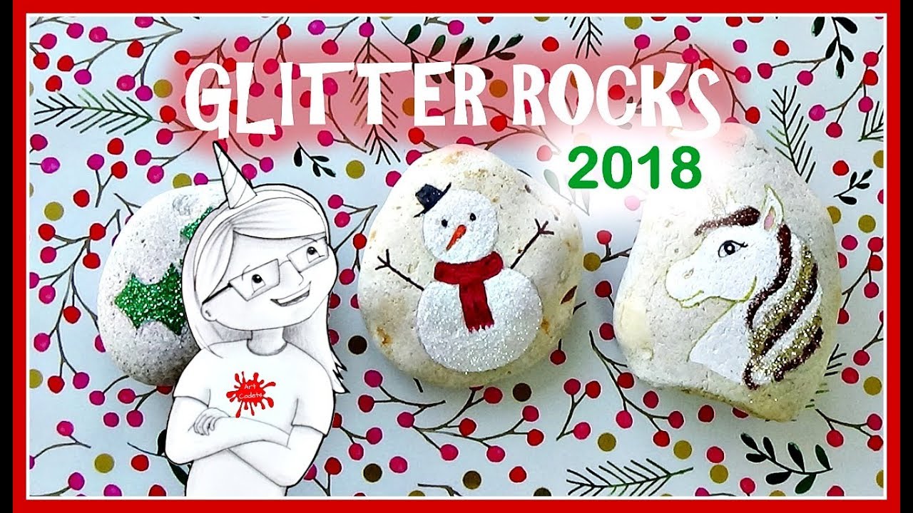 ⛄STONE PAINTING SEASONAL ROCKS with Glitter!!  (Holly Leaf, Snowman, Unicorn) TUTORIAL 2018