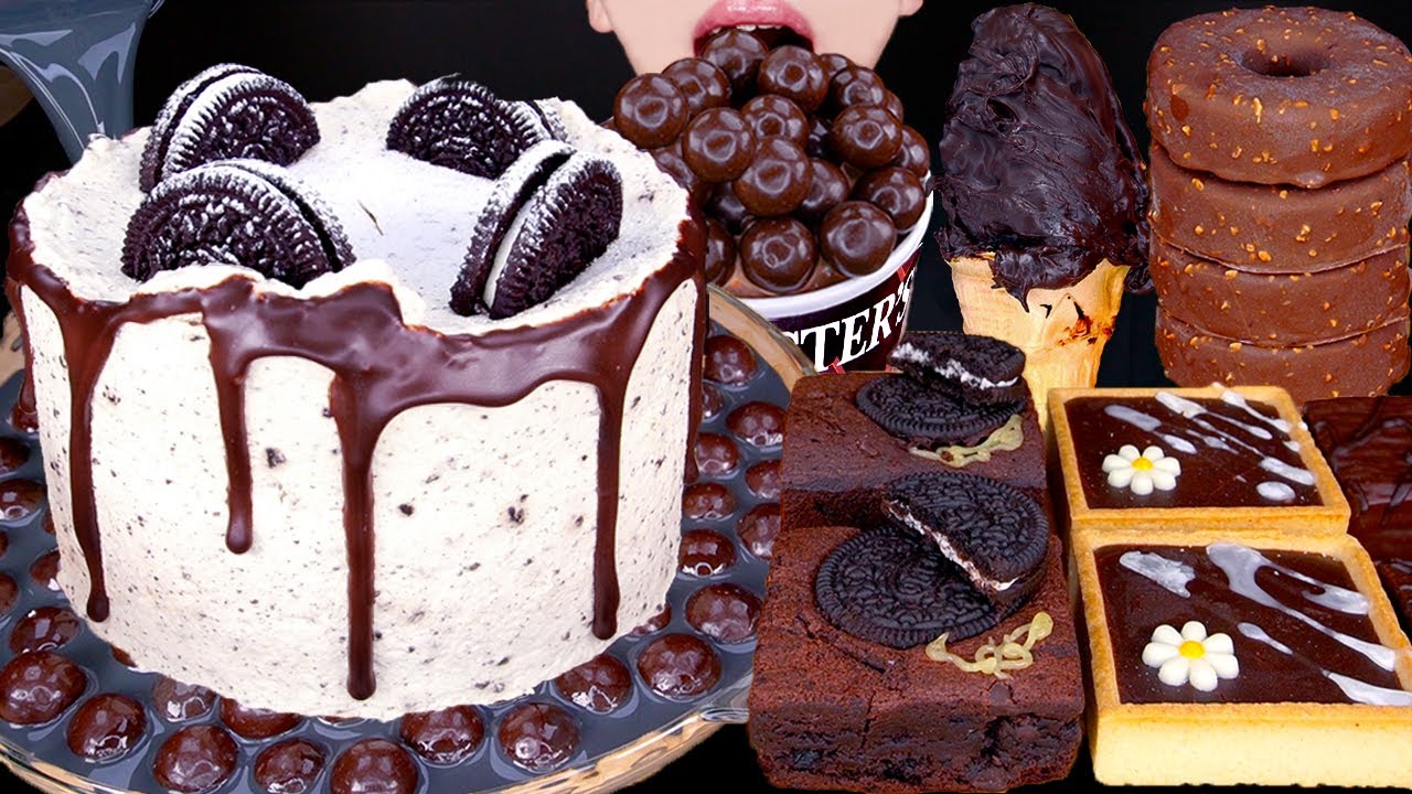 ASMR OREO CAKE BLACK MILK MALTESERS CHOCOLATE ICE CREAM NUTELLA DESSERT MUKBANG 먹방 咀嚼音 EATING SOUNDS