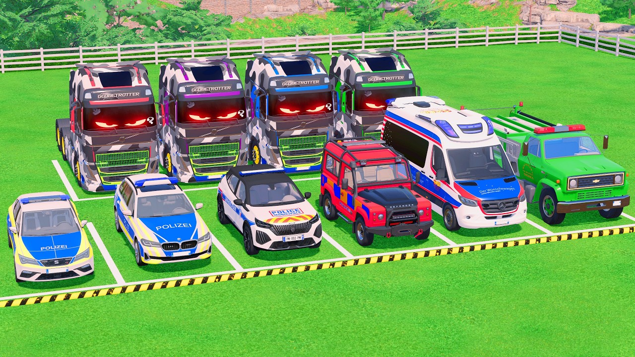 VUS GAME - TRANSPORTING POLICE CARS, FIRE DEPARTMENT, AMBULANCE VEHICLES WITH TRUCKS - FS22 #354