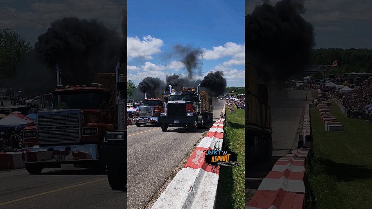 Western Star vs Ford ltl9000 loaded uphill semi drag racing. Great Lakes Big Rig Challenge 2024