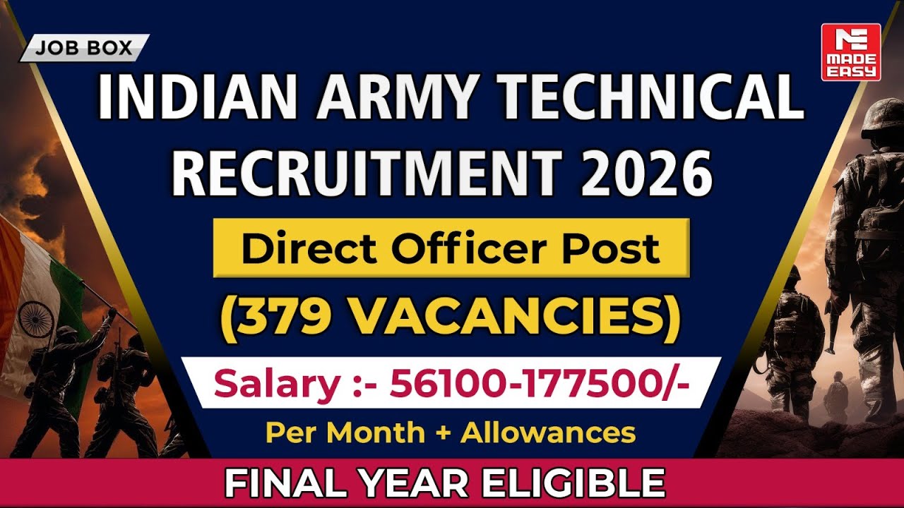 Indian Army SSC Tech Recruitment 2026 | Direct Officer Entry | Eligibility, Vacancies and More!