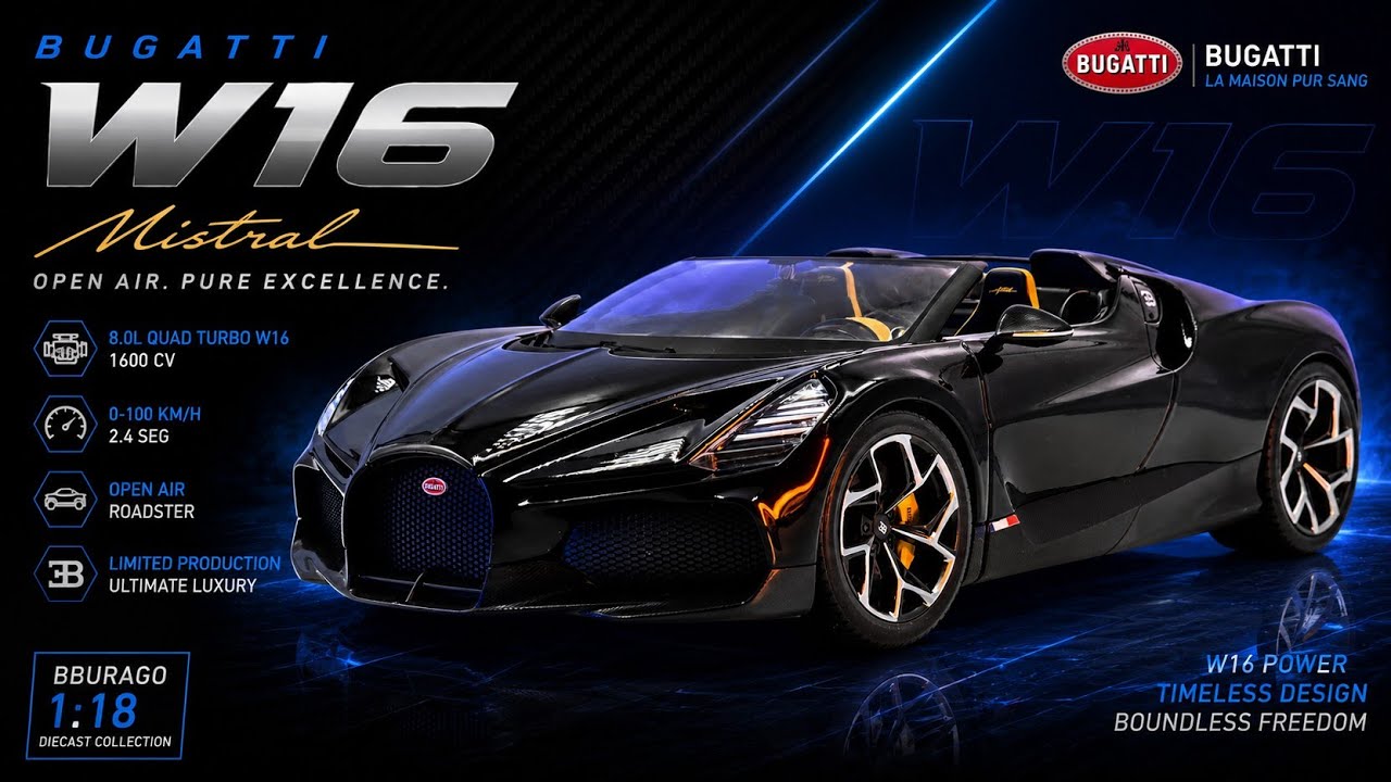 Bugatti W16 Mistral Bburago 1/18, 4K UHD | Motorscale