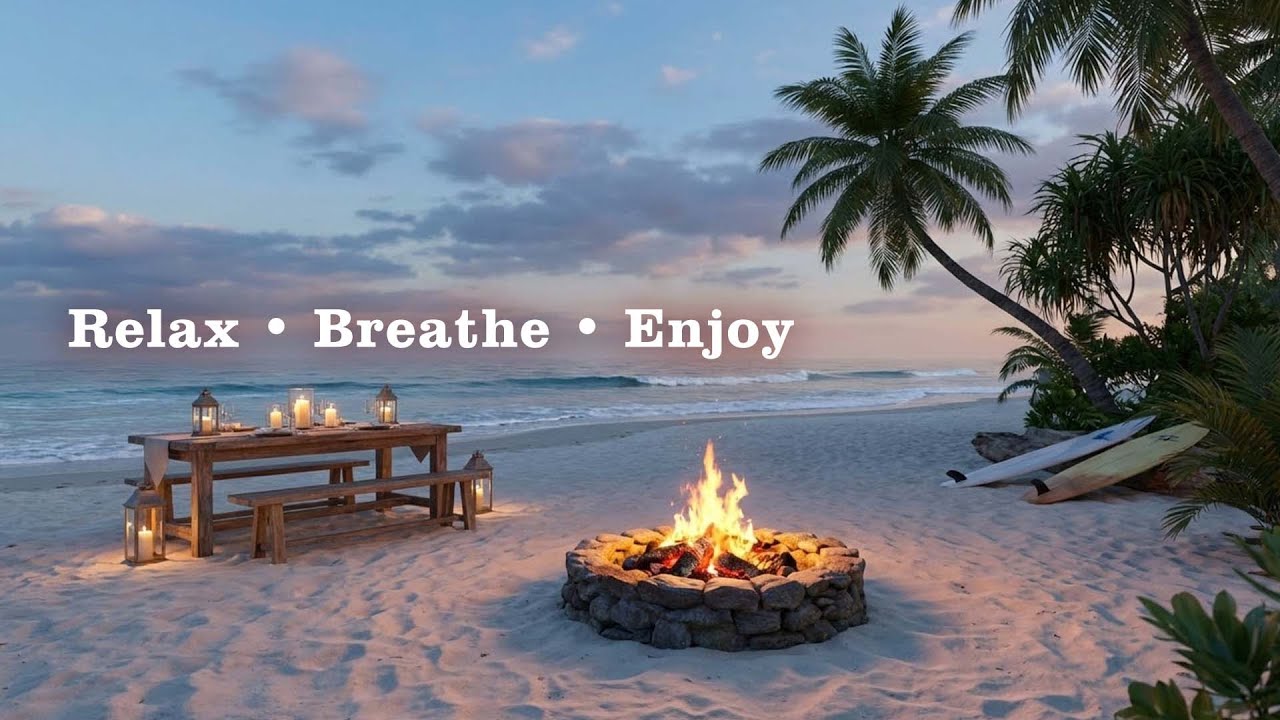 Relaxing Smooth Jazz Saxophone by the Beach 🔥🌊 Cozy Fireplace | Evening Ocean Ambience