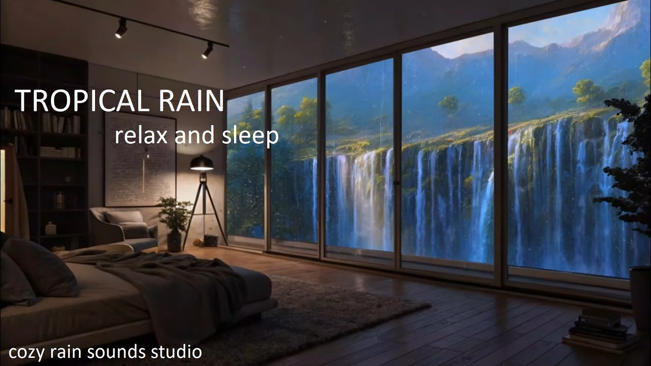 Gentle Rain With Waterfall Wiew 8 hours 🌧️ | Cozy Rain Sounds for Sleep & Relaxation