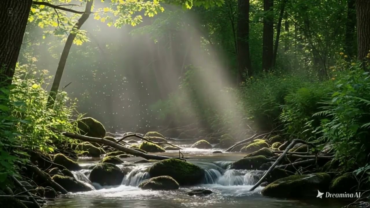 Stress relaxing Listen to the beautiful music, the flowing water, the beautiful green nature