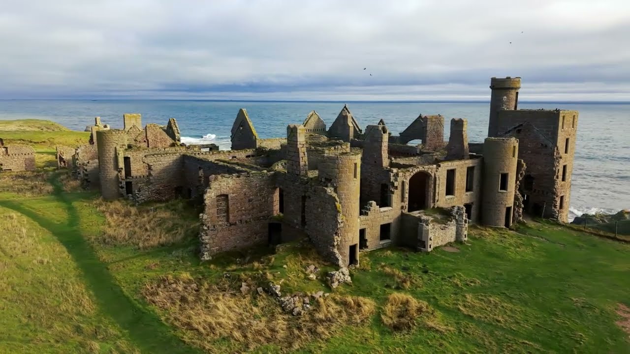 New Slains Castle, Aberdeenshire, Scotland. Drone video in HD 4K