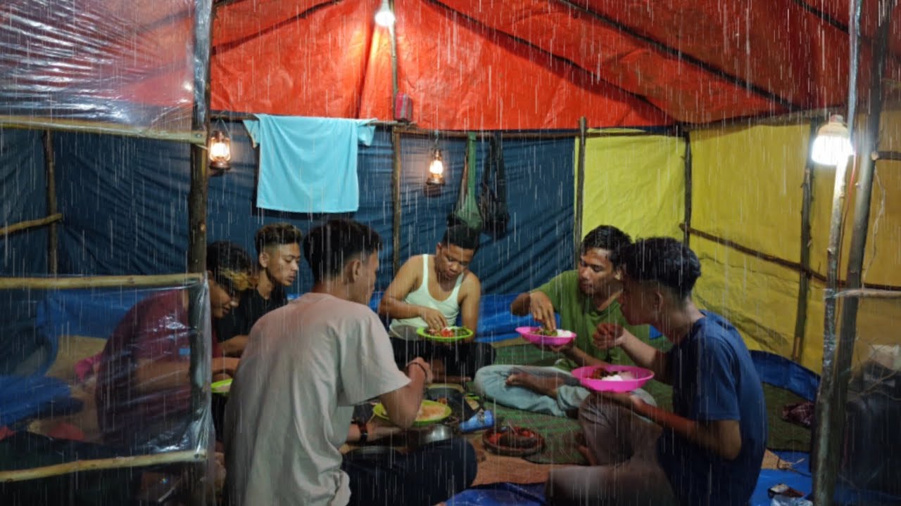 diguyur hujan deras tidur nyenyak di cabin besar ramai ramai di hutan, relaxing rain sound