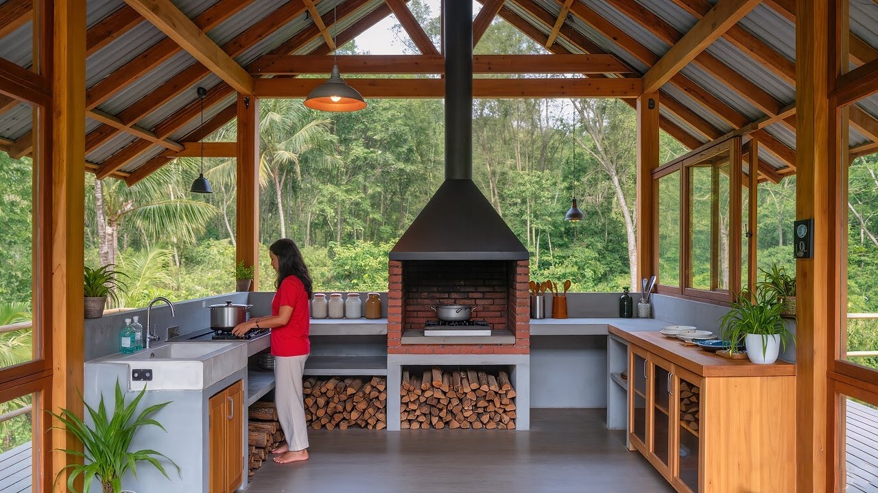 The talented girl personally designed and built her outdoor kitchen - The complete process