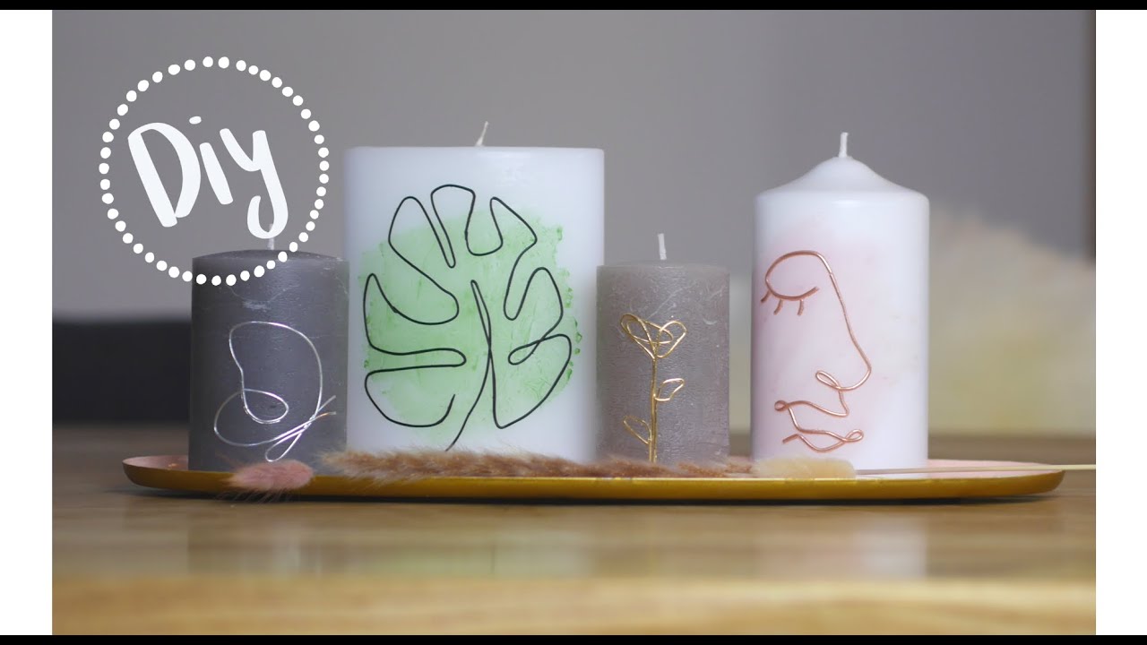 One Line Art auf Kerzen - Kerzen verzieren mit Wachsstreifen und Aquarelltechnik - DIY Kerzen