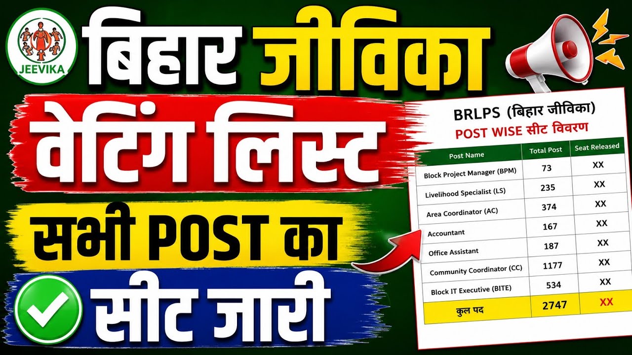 बिहार जीविका वेटिंग लिस्ट l सभी post का सीट जारी? चेक करें waiting List data l📢📢