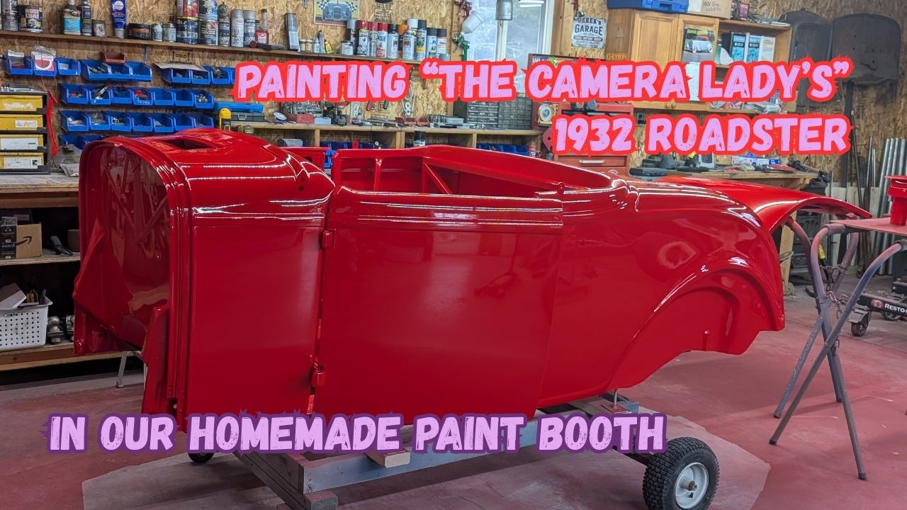 1932 Roadster painted red, fabricating engine mounts for the 1933 chassis project