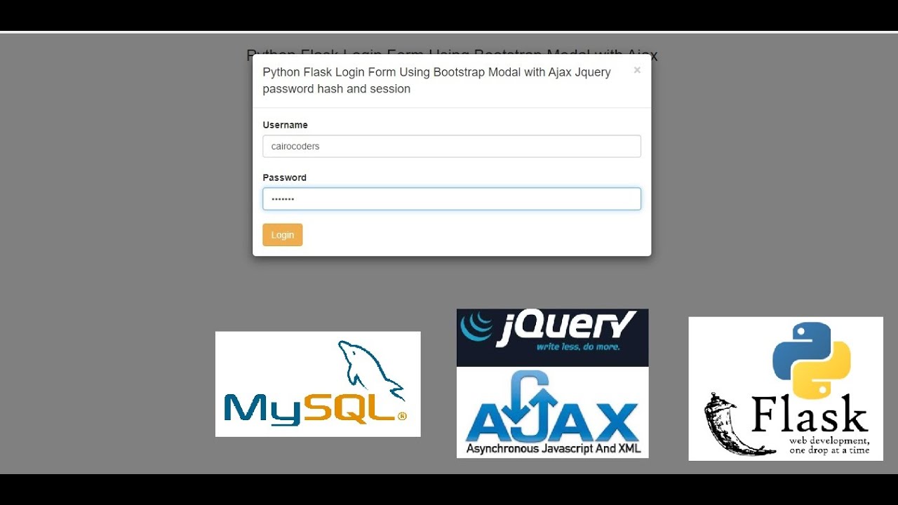 Python Flask Login Form Using Bootstrap Modal with Ajax Jquery password hash and session