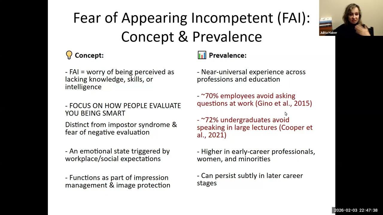Overcoming the Fear of Appearing Incompetent in the Classroom by Julita Haber with slides