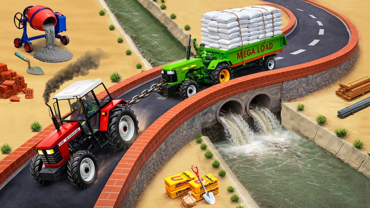 DIY Mini Tractor, Truck and Crane Build a Cement Bridge | Science Project