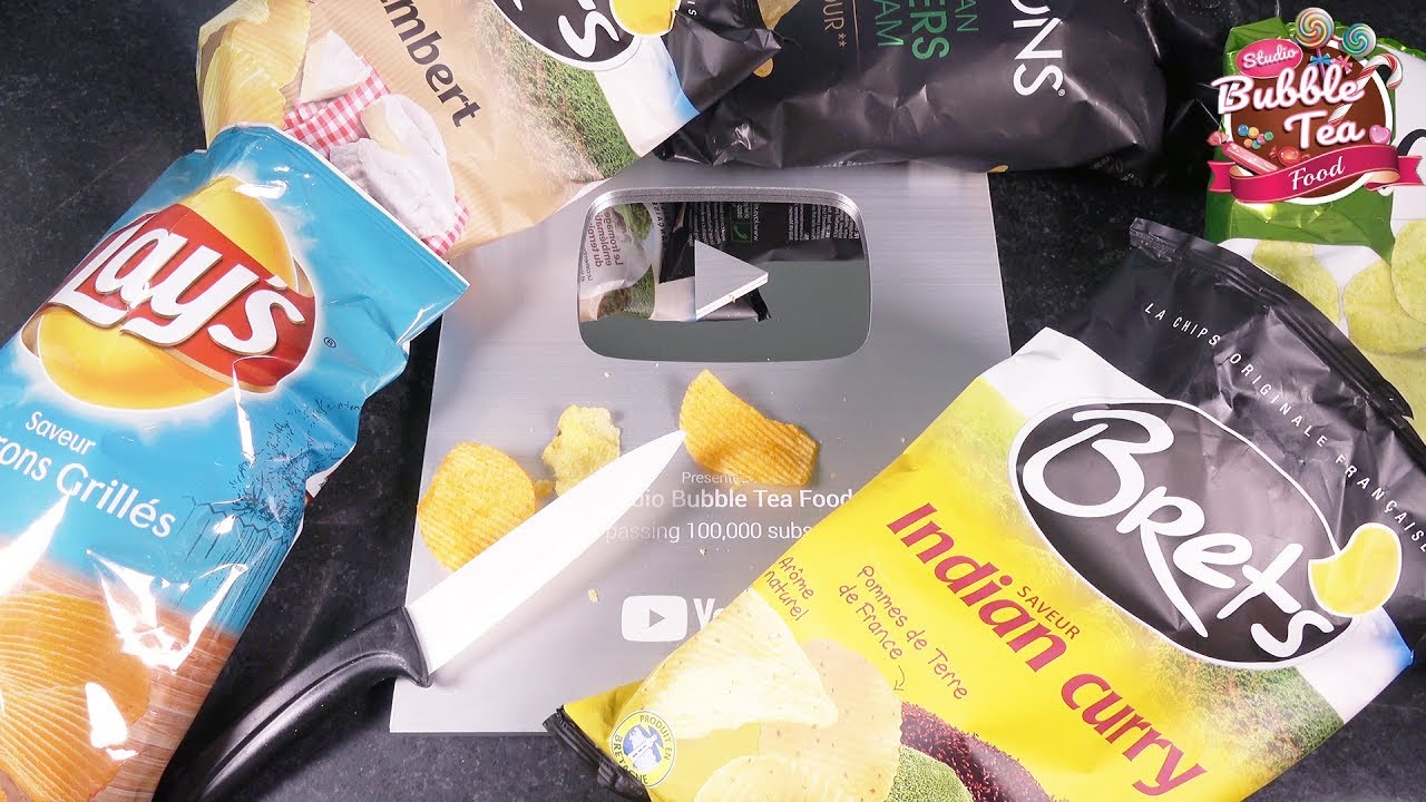 SILVER PLAY BUTTON comme planche à découper des chips ! - Studio Bubble Tea Food
