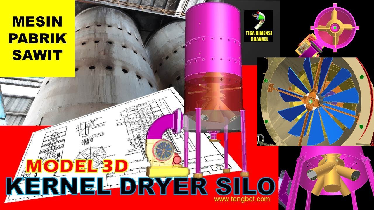 Model 3D Kernel Dryer Silo Mesin Pabrik Sawit
