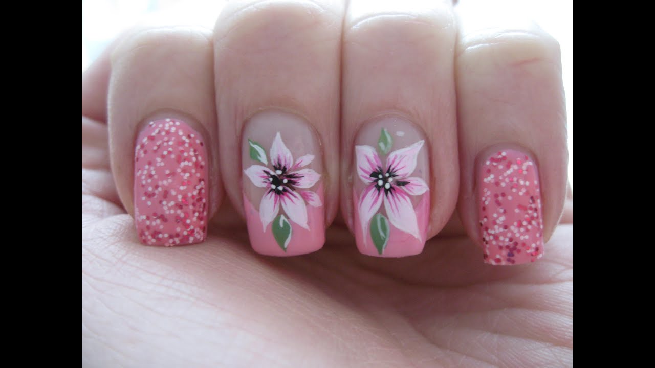 Nail art: Pink french with beautiful flower