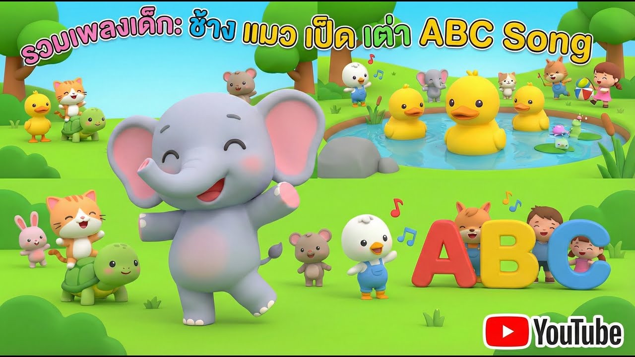 รวมเพลงเด็ก ฟังยาว 1 ชั่วโมง (เพลงช้างช้าง เป็ดก้าบก้าบ เต่าเอ๋ยเต่า หนูมาลี ABC Song)